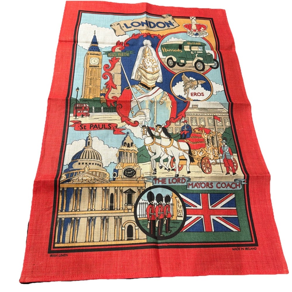 Harrods Knightsbridge London Big‎ Ben Souvenir Crisp Irish Linen Towel NWOT 29"